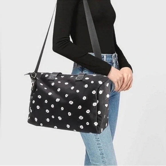 Alice + Olivia Black Daisy Print Travel Weekender Duffle Bag 🌼 - Picture 10 of 14